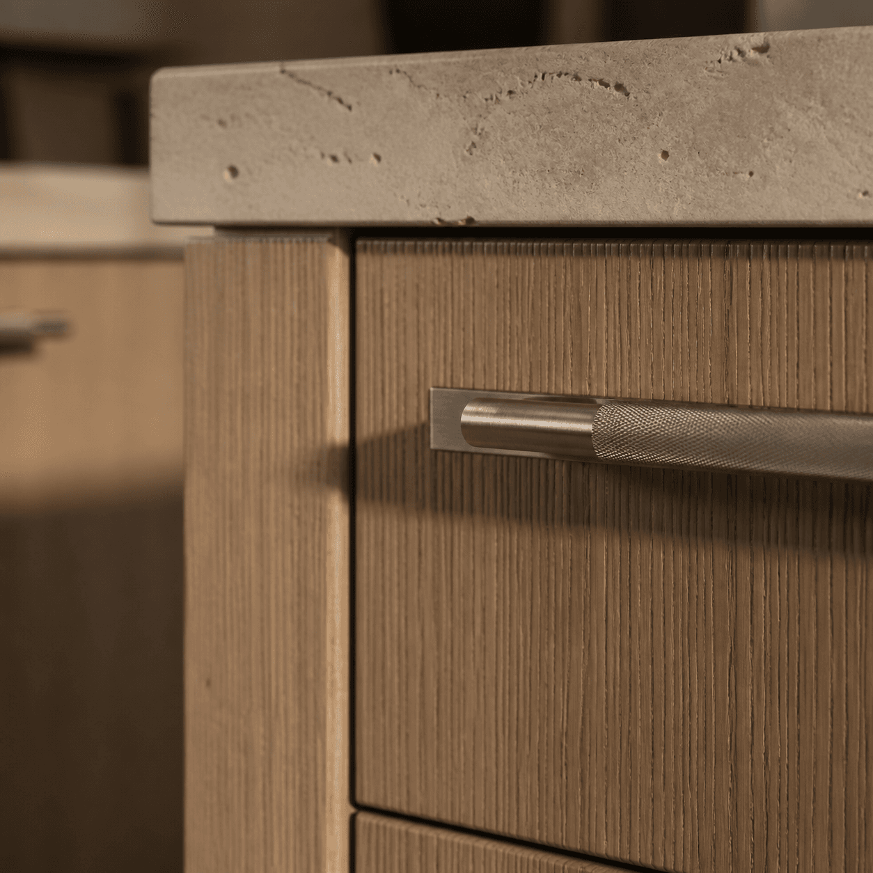 Oak cabinetry and fixture detail