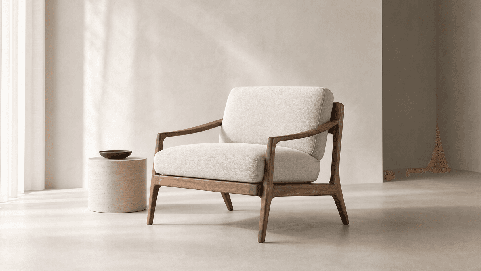Unbranded lounge chair in a calm modern interior with soft daylight.