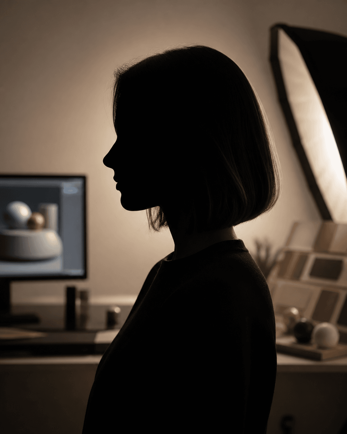 Render artist portrait in a lighting studio